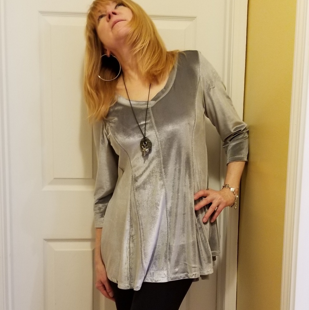 CHADWICKS Silver Stretch Velvet Tunic Sz Small